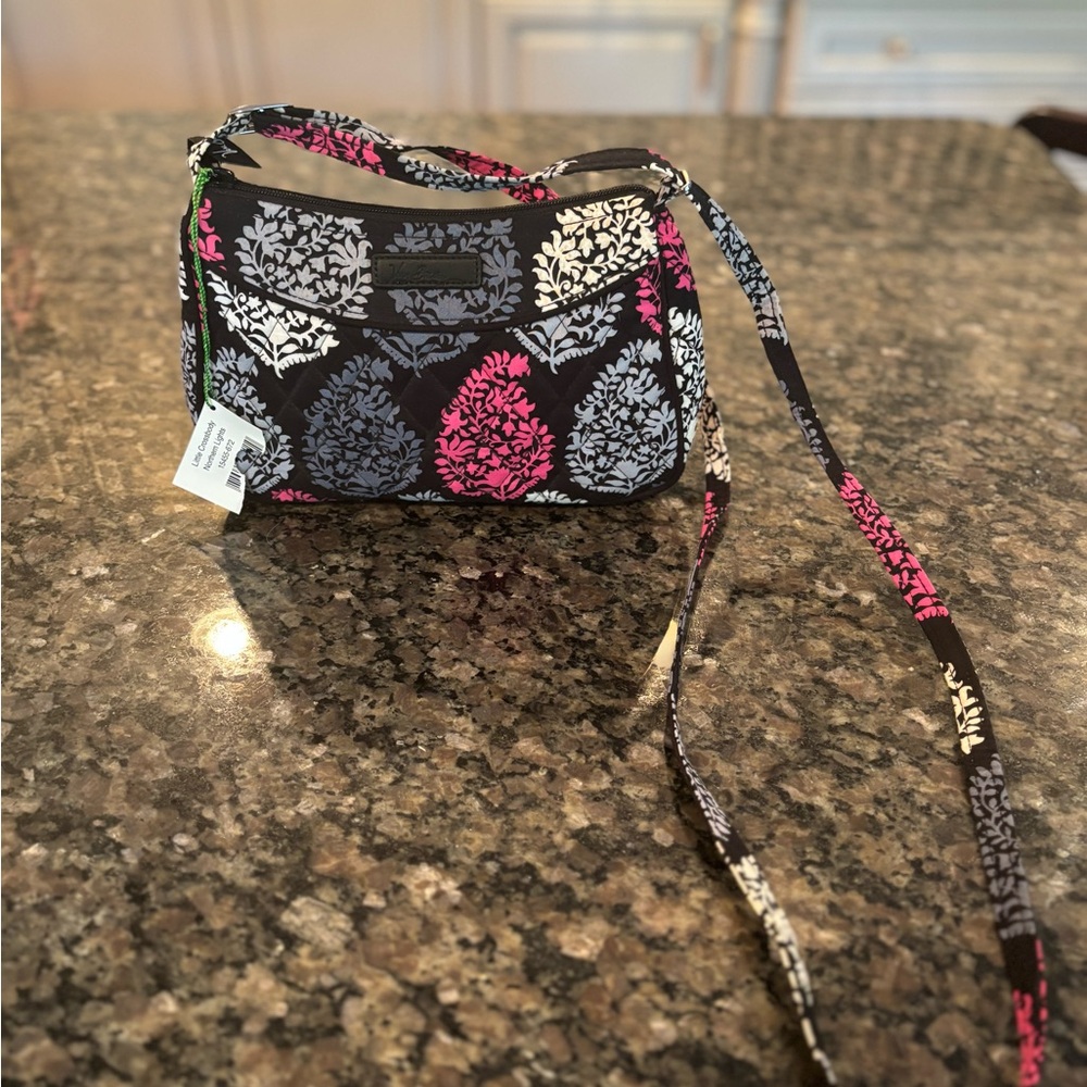 Vera Bradley Crossbody Bag - Black with Pink, Green, and Gray Floral